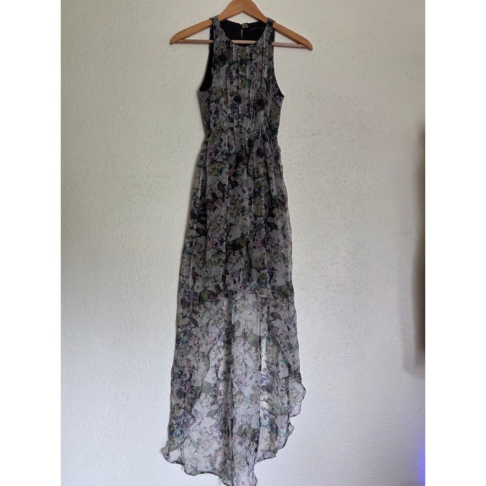Zara Woman Floral High Low Maxi Dress Sleeveless Pleated Halter Neck XS